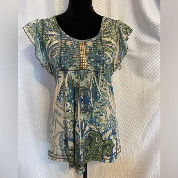 One World Large Paisley Print Butterfly Sleeve Blouse Size Small - Picture 9 of 9